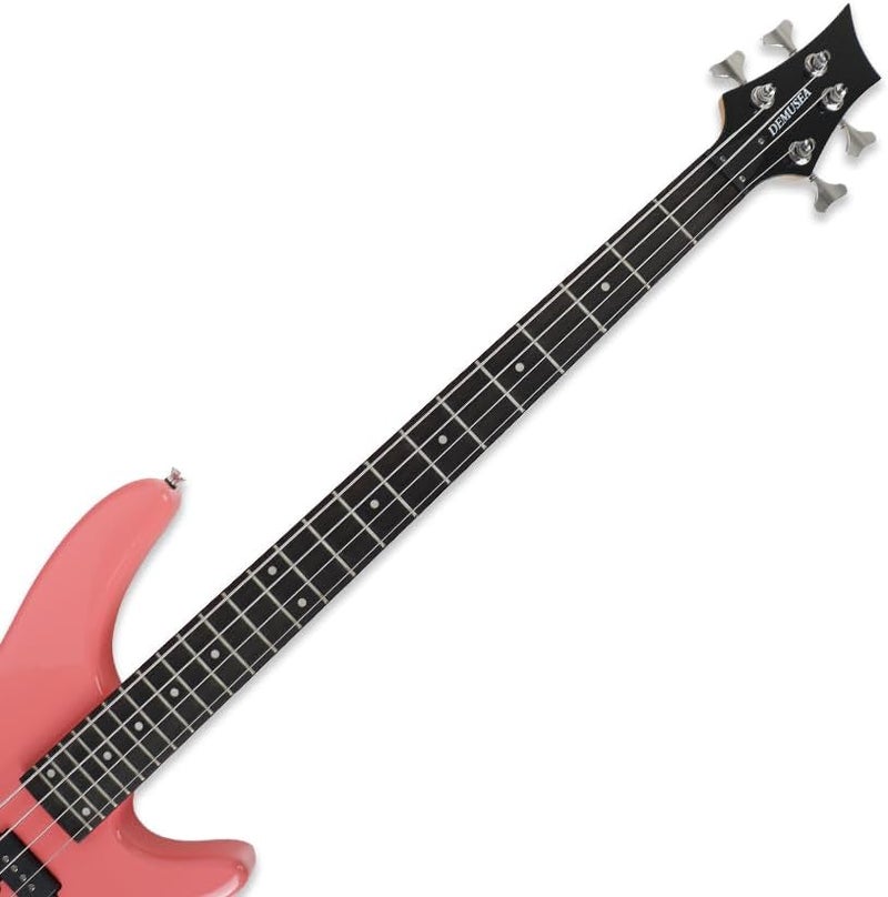 demusea electric bass guitar full size standard 4strings glossy pink 34inch scale length 24frets maple neck phoenix body fixed bridge 2V 2T control for beginner starter practice party show(PINK-YIB30) - Image 3